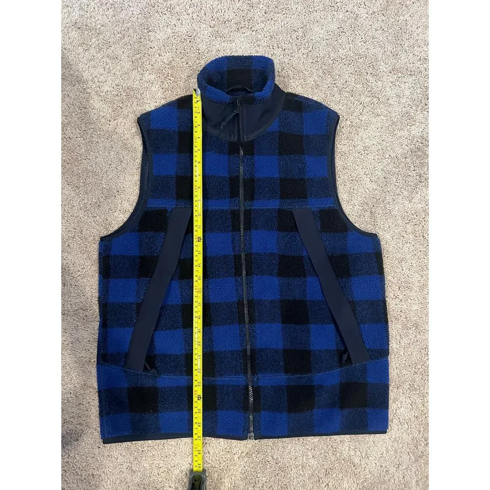 J Crew Nordic Sherpa Fleece Vest Terry Buffalo Check Blue Black Men's M (Fits L)